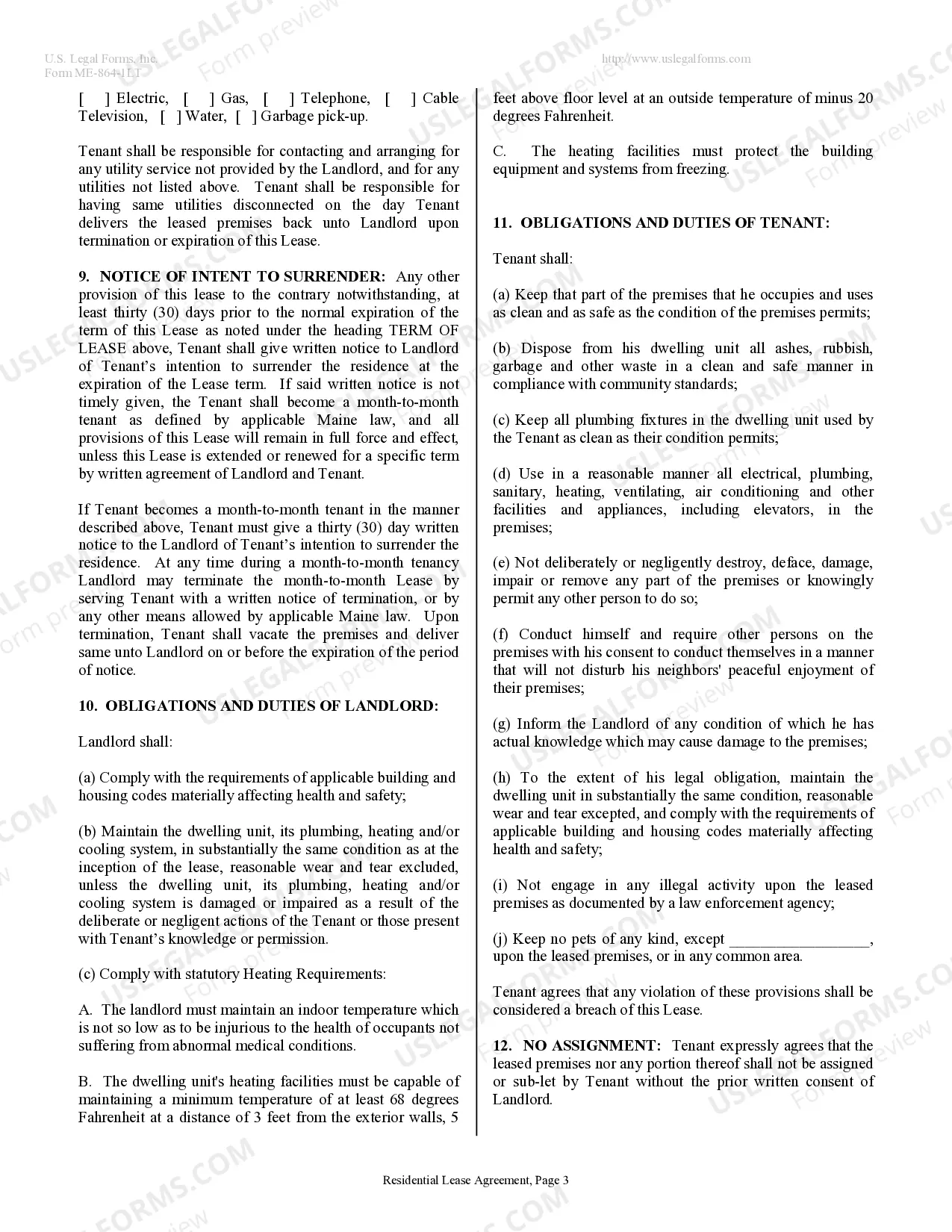Preview Residential Lease or Rental Agreement for Month to Month