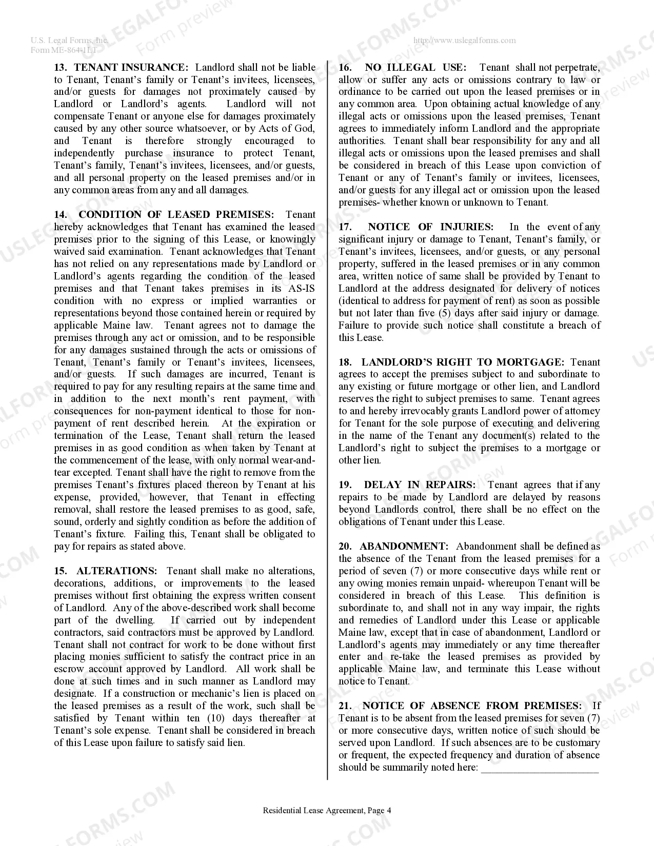 Preview Residential Lease or Rental Agreement for Month to Month