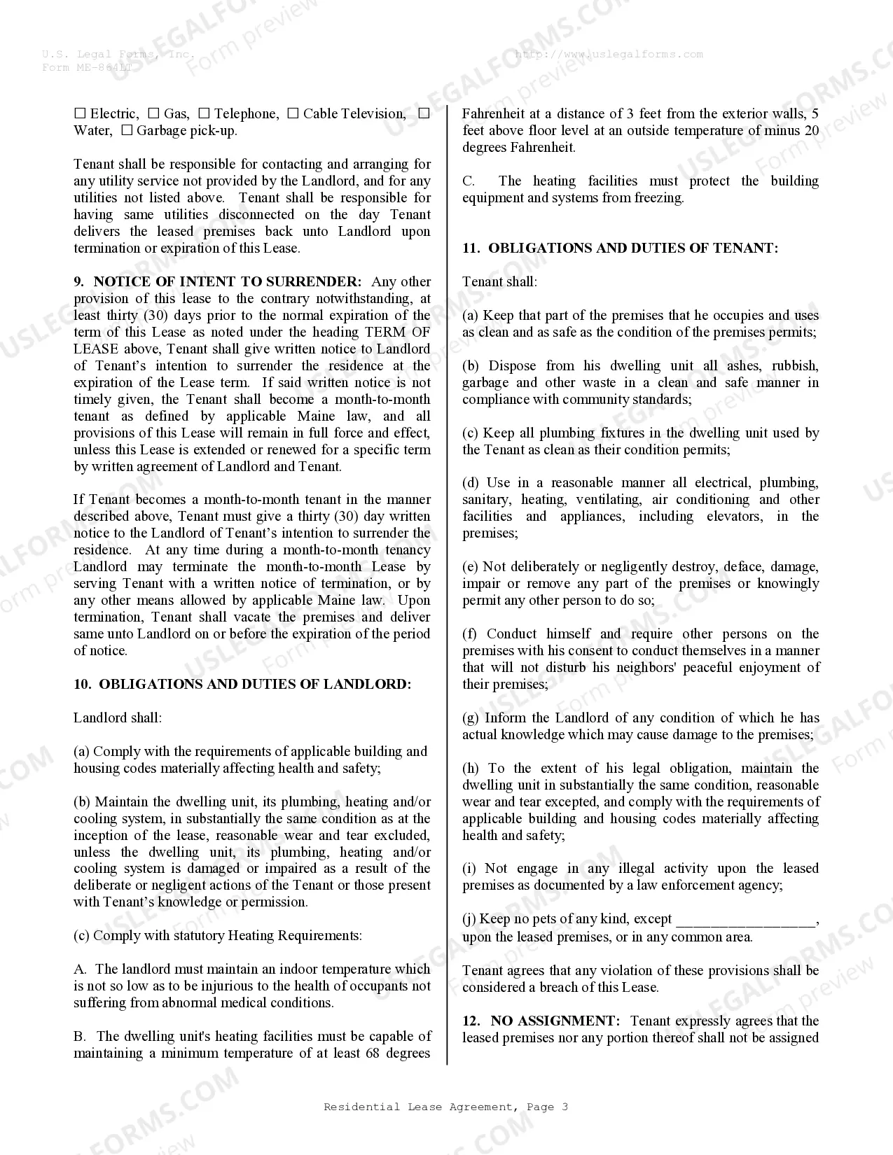 Preview Residential Rental Lease Agreement