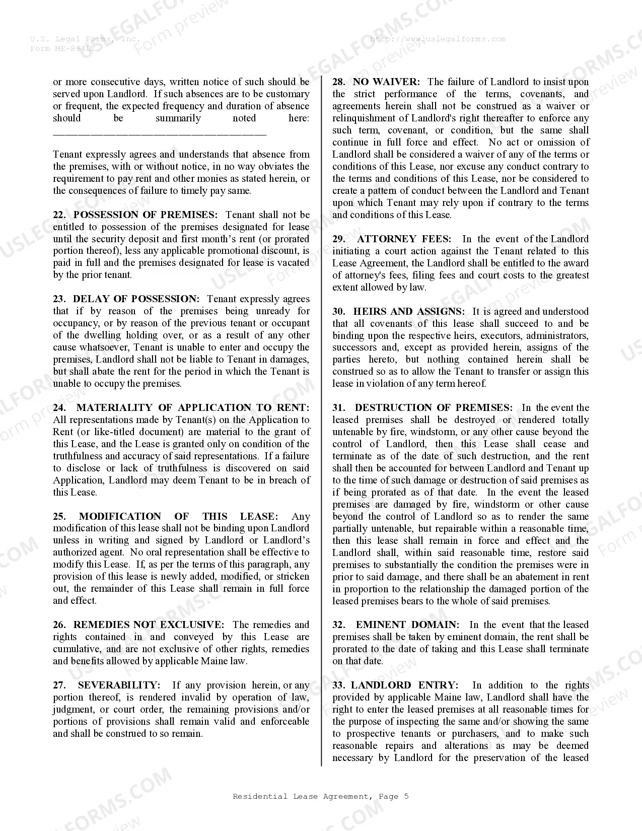 Preview Residential Rental Lease Agreement