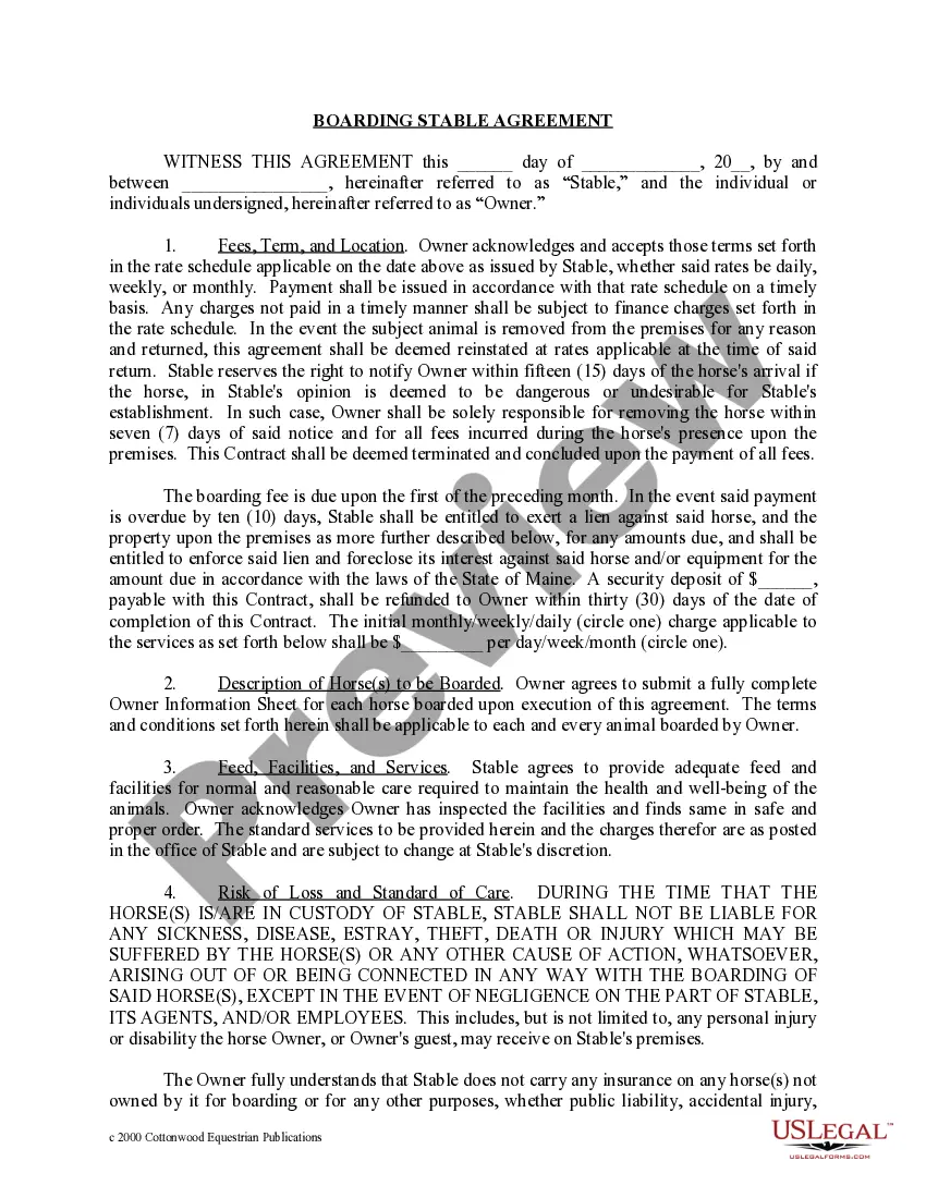 Preview Maine Horse Equine Forms Package