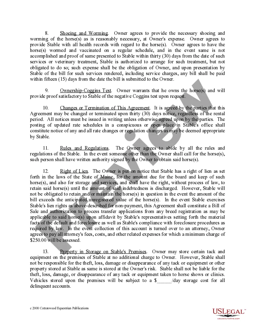 Preview Maine Horse Equine Forms Package