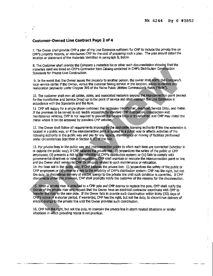 Preview Customer Owned Line Contract