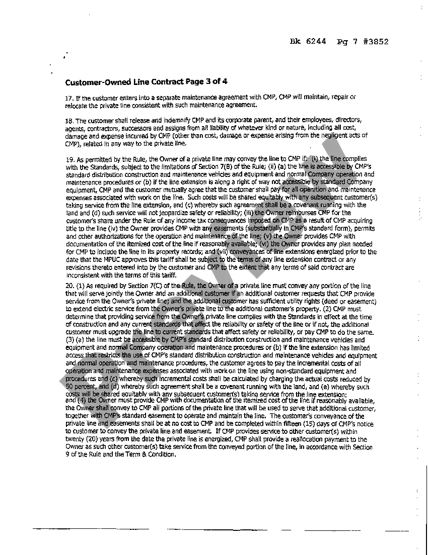 Preview Customer Owned Line Contract