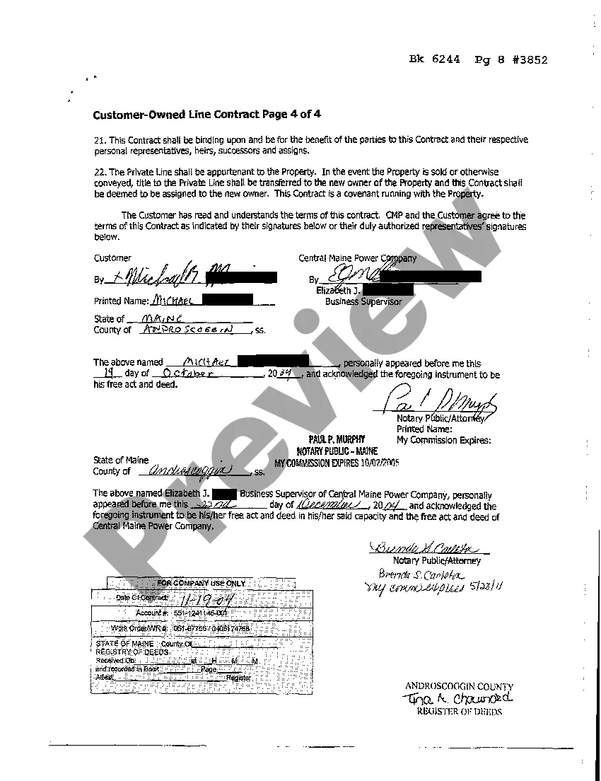 Preview Customer Owned Line Contract