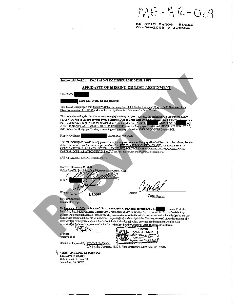 Maine Affidavit Of Missing Or Lost Assignment Us Legal Forms 4164