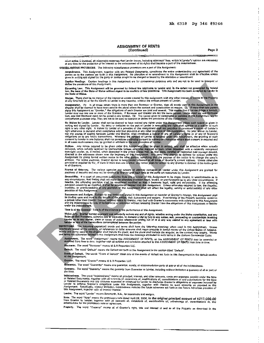 Preview Sample Assignment of Rents by a Company