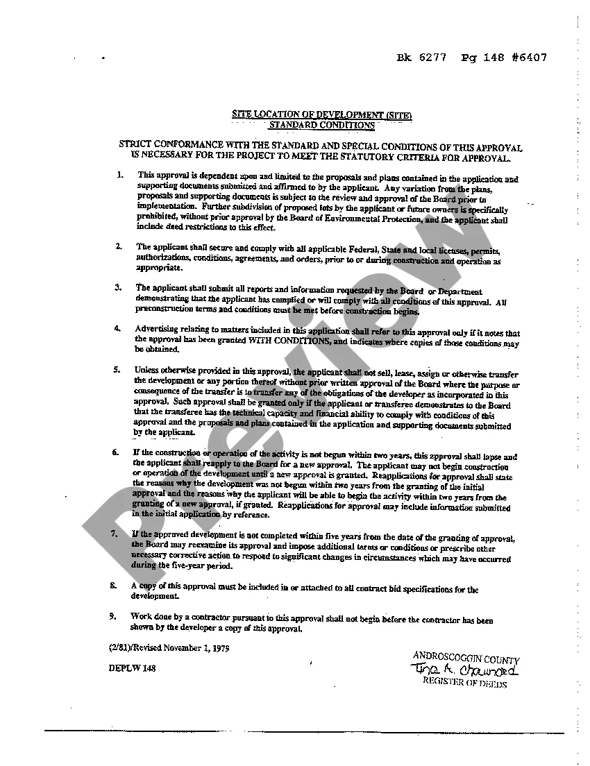 Preview Finding of Fact and Order regarding Development Project Maine Dept Environmental Protection