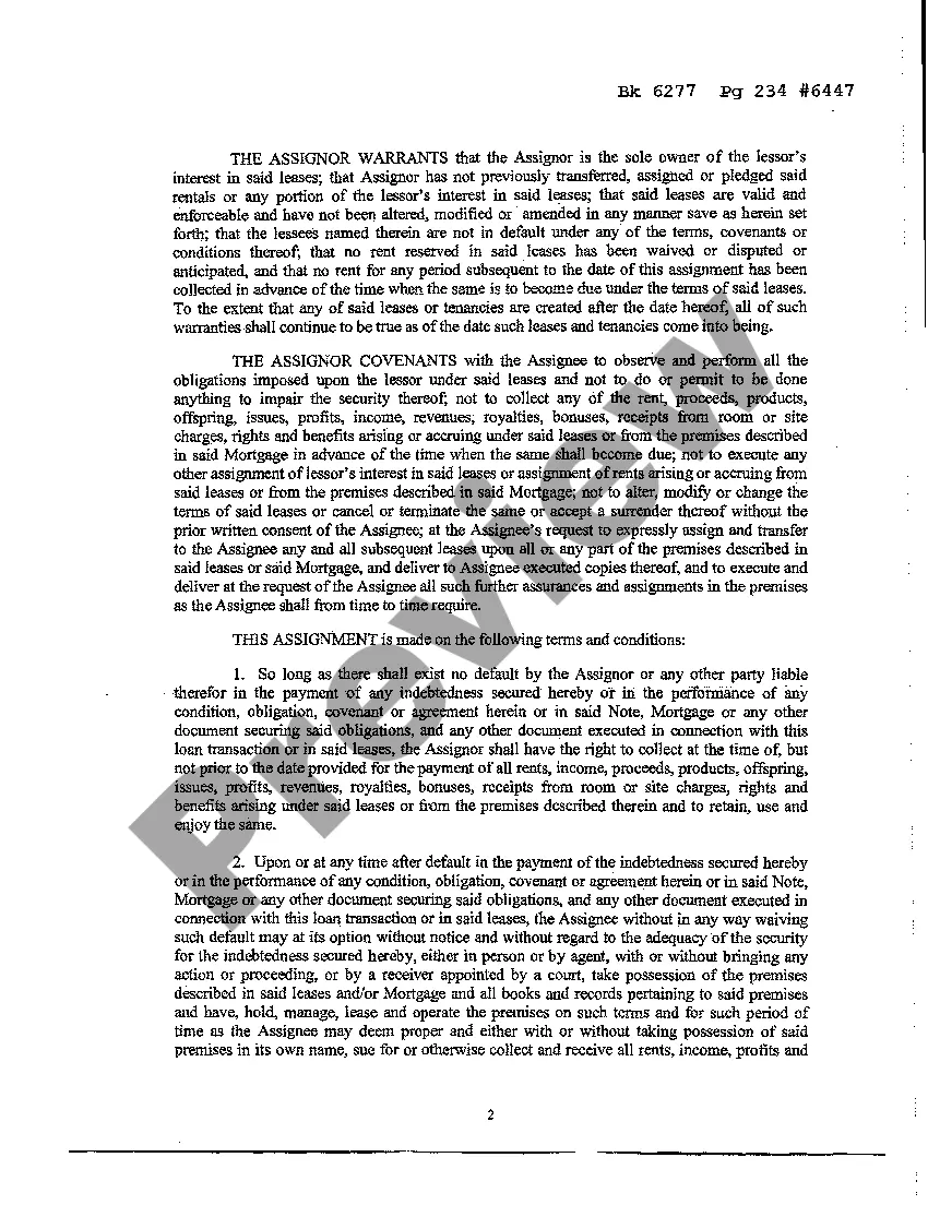 Preview Collateral Assignment of Leases and Rentals by a Corporation