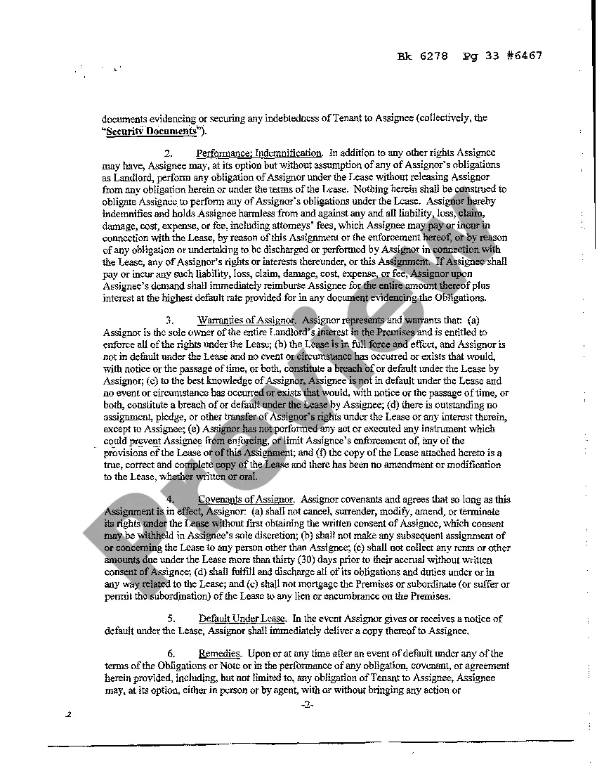 Preview Collateral Assignment of Lease