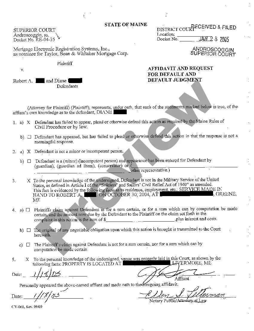 Preview A09 Affidavit and Request For Default and Default Judgment