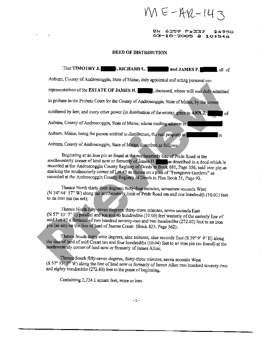 Deed Of Distribution Maine Form US Legal Forms
