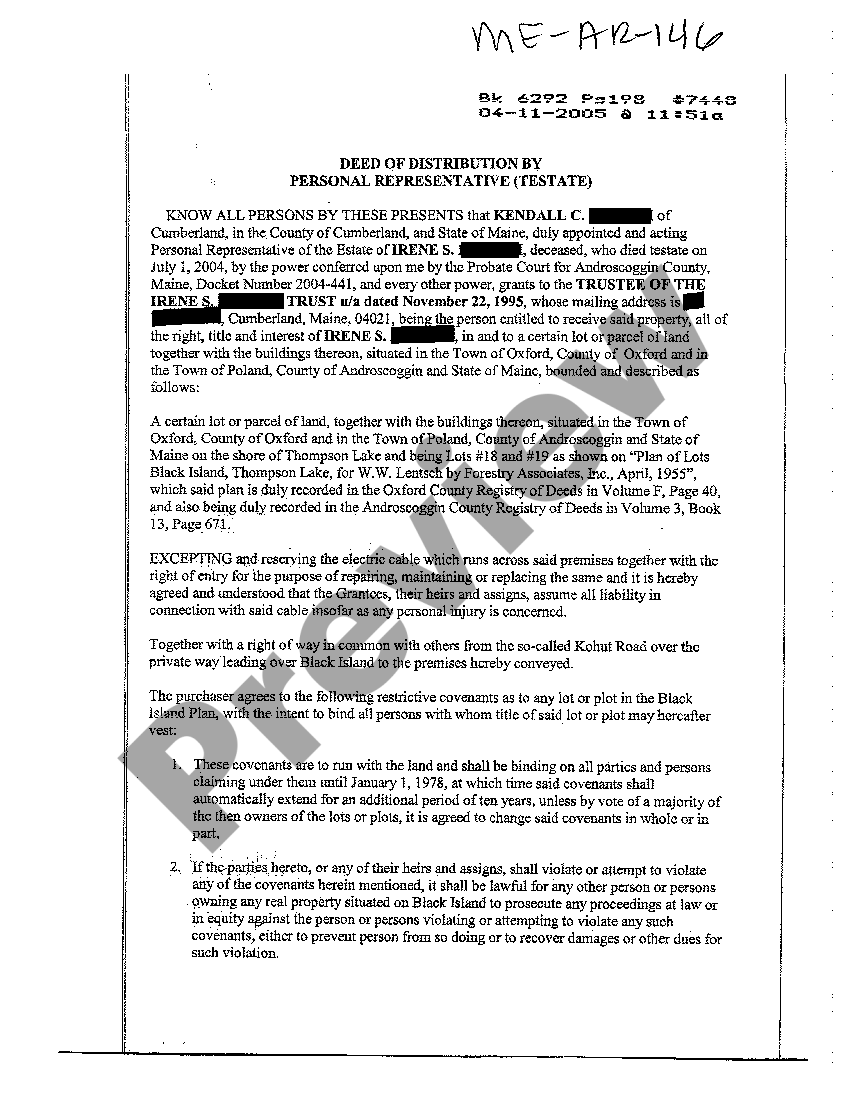 Deed Of Distribution Maine Intestate Without Heirs US Legal Forms