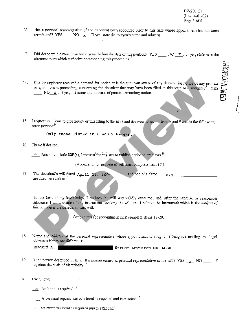 Preview Application for Informal Probate and Appointment of Personal Representative