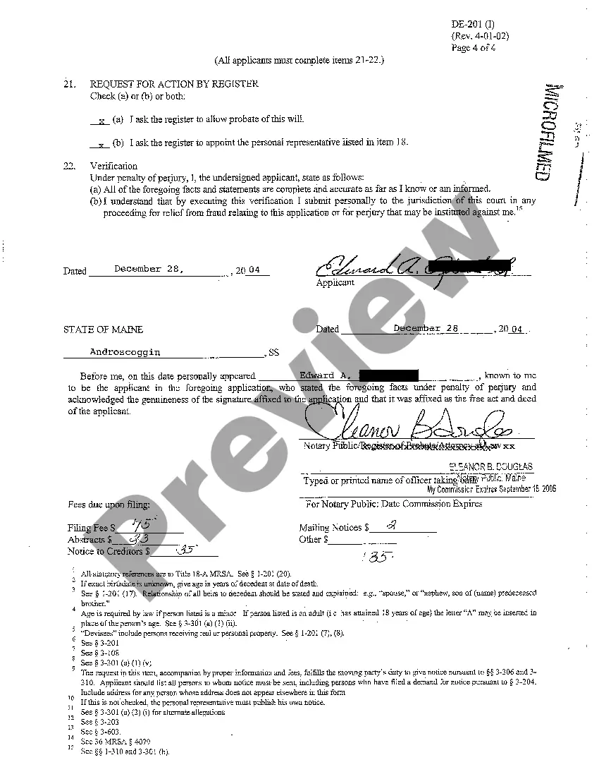 Preview Application for Informal Probate and Appointment of Personal Representative