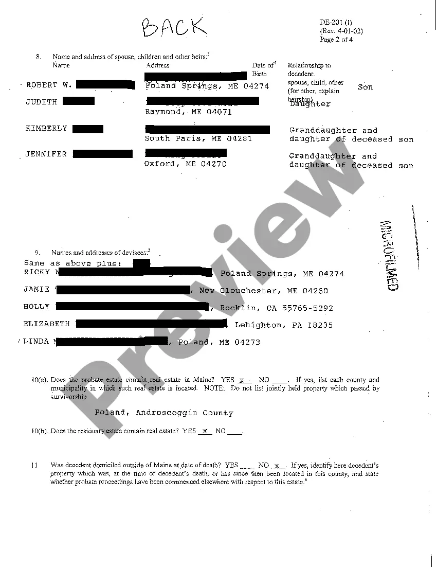 Preview A09 Application for Informal Probate of Will and Appointment of Personal Representative