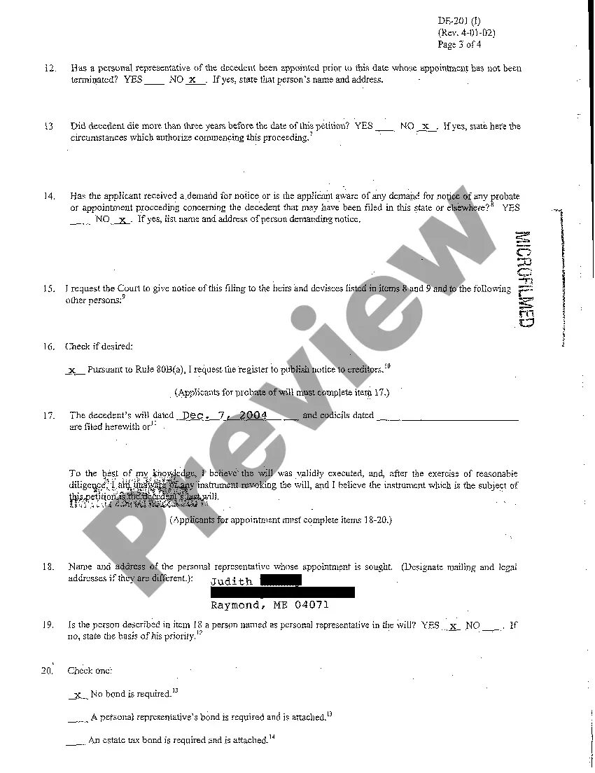 Preview A09 Application for Informal Probate of Will and Appointment of Personal Representative