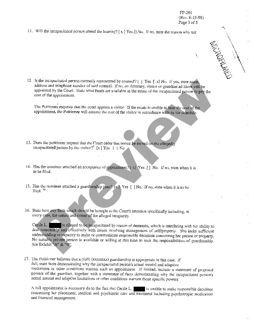 Preview A02 Petition for Appointment of Guardian for Incapacitated Person (Public)