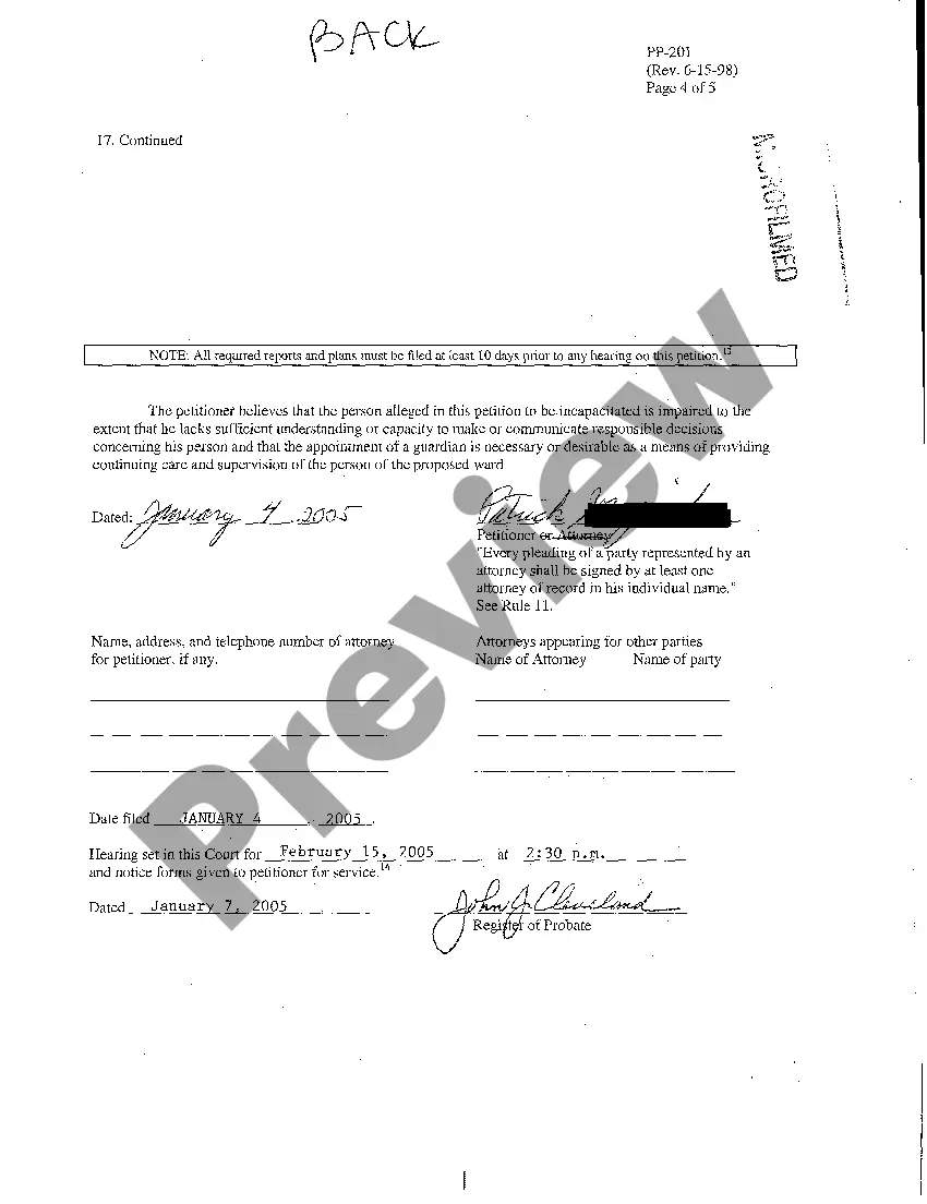 Preview A02 Petition for Appointment of Guardian for Incapacitated Person (Public)