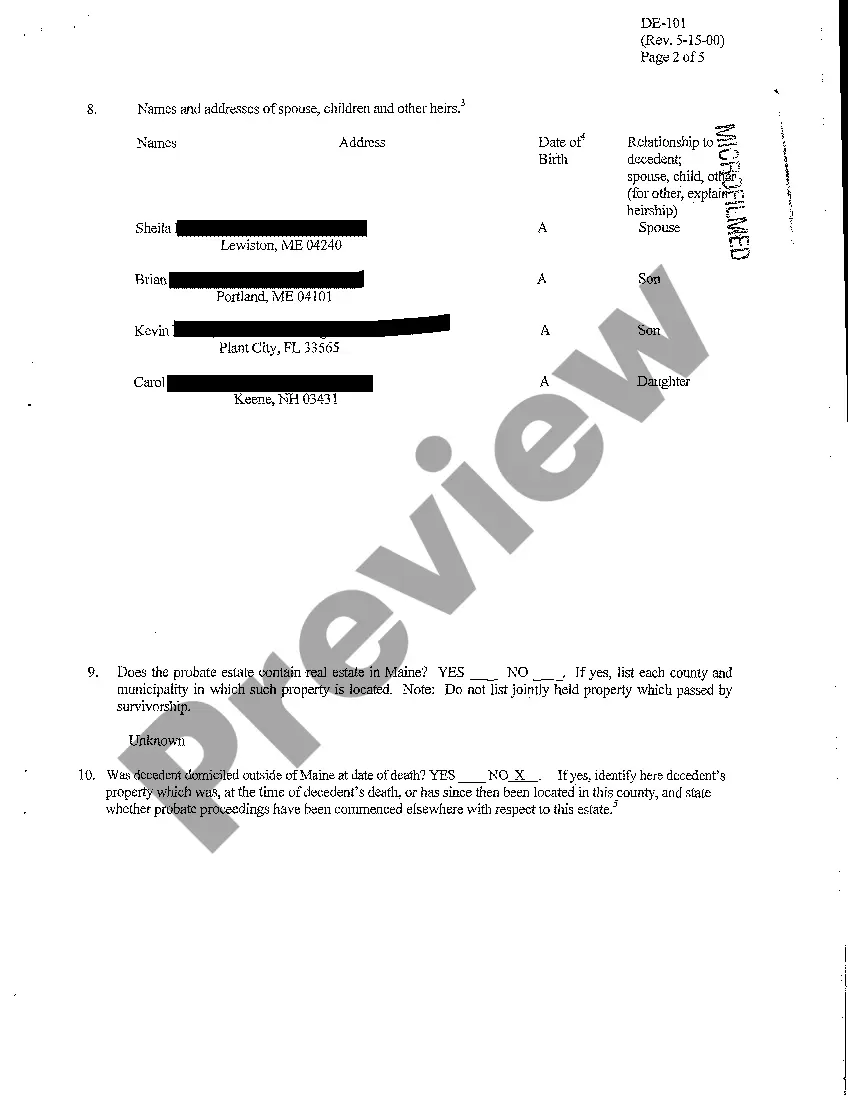 Preview A01 Petition for Formal Adjudication of Intestacy and Appointment of Personal Representative