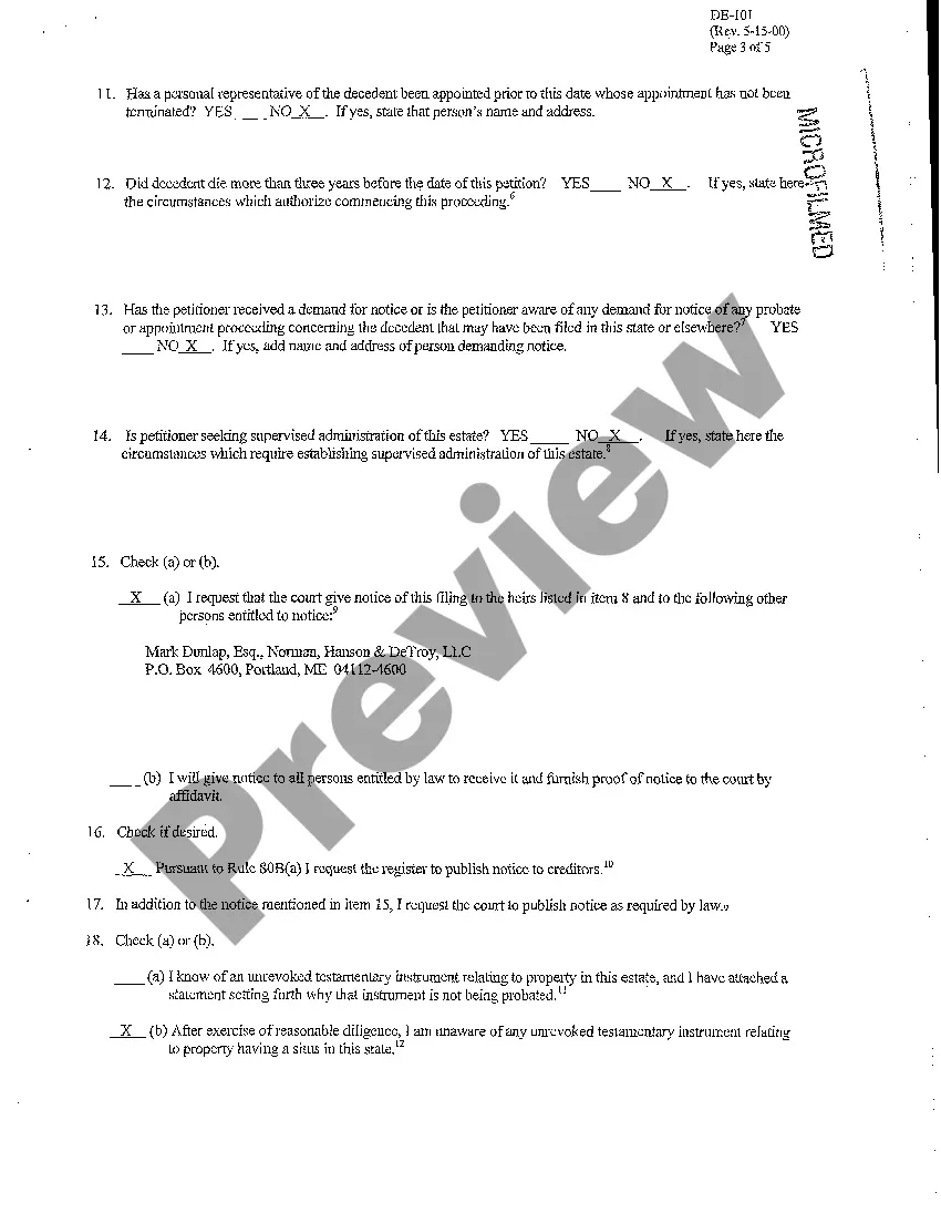 Preview A01 Petition for Formal Adjudication of Intestacy and Appointment of Personal Representative