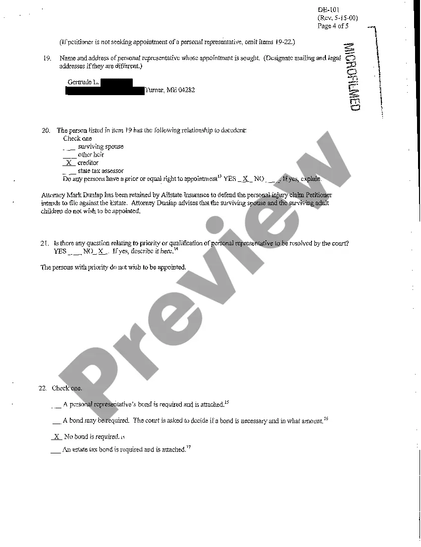 Preview A01 Petition for Formal Adjudication of Intestacy and Appointment of Personal Representative