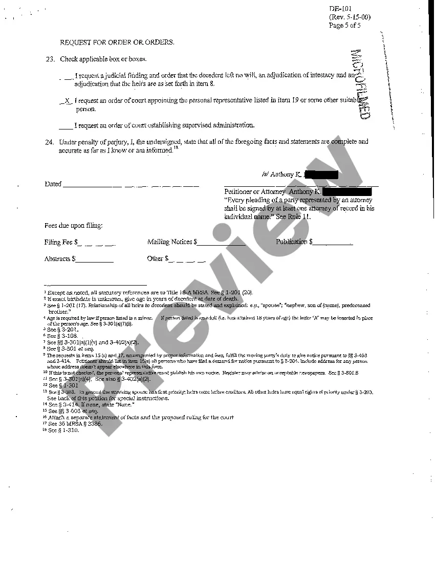 Preview A01 Petition for Formal Adjudication of Intestacy and Appointment of Personal Representative