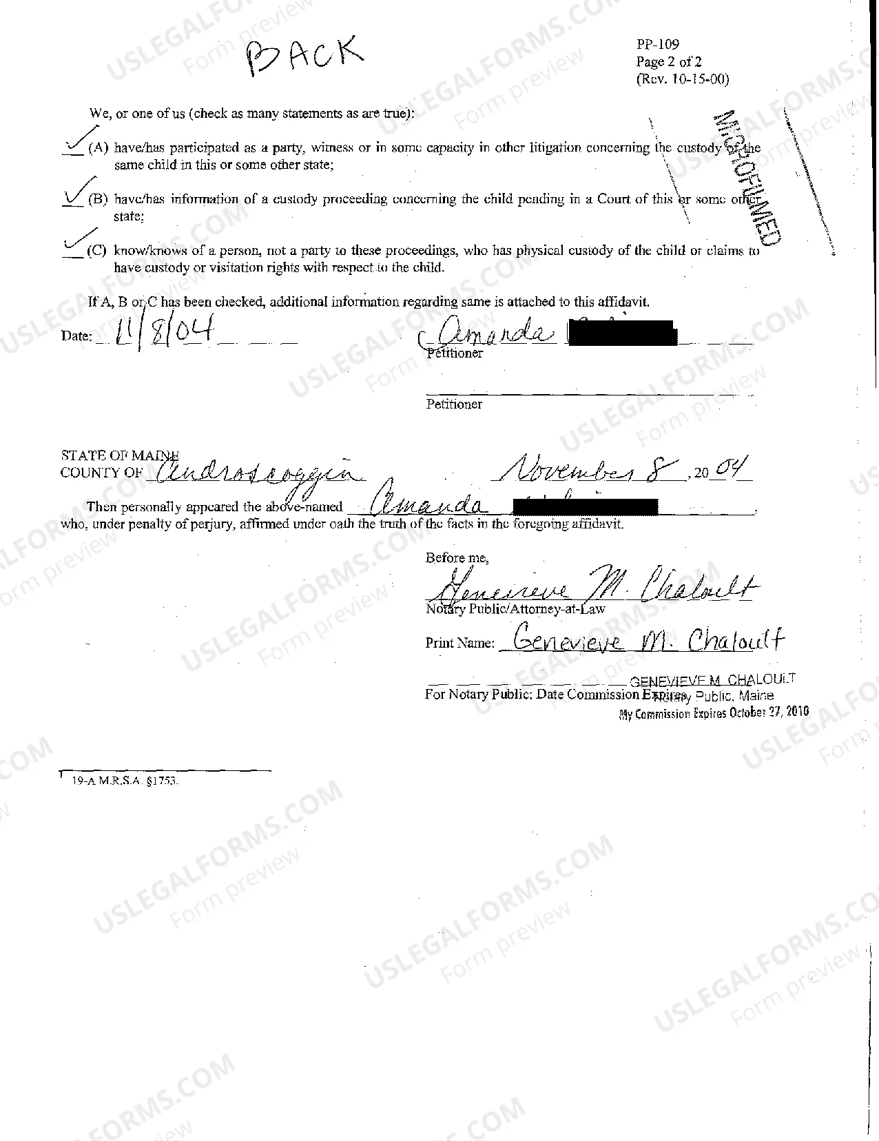 Preview A05 Child Custody Affidavit