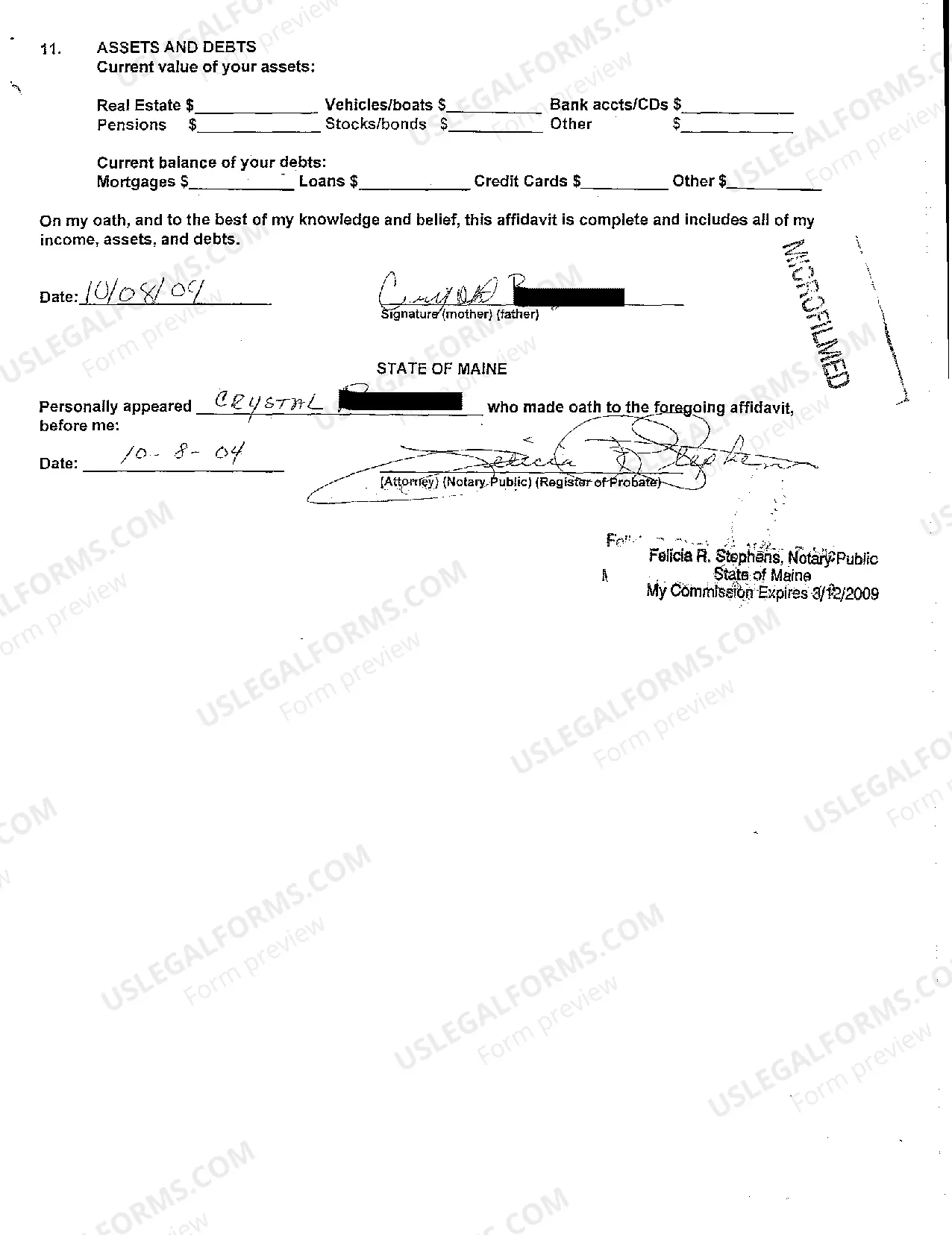 Preview A06 Child Support Affidavit
