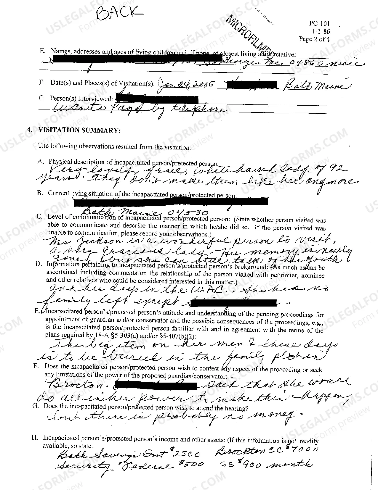 Preview A08 Court Appointed Visitor's Report