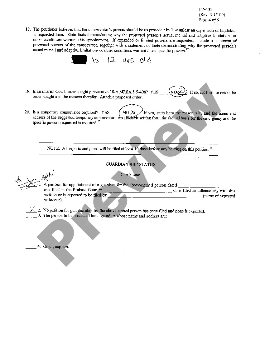Get A01 Petition for Appointment of Conservator Preview A01 Petition for Appointment of Conservator