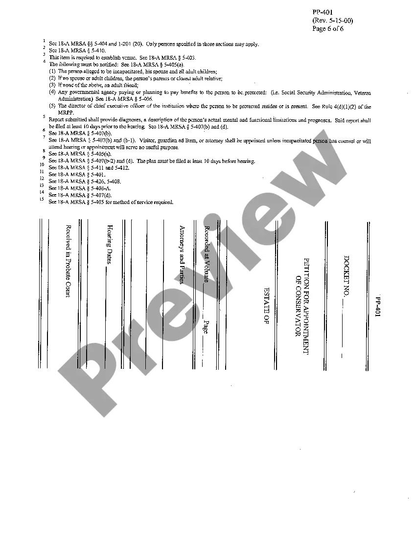 Get A01 Petition for Appointment of Conservator Preview A01 Petition for Appointment of Conservator