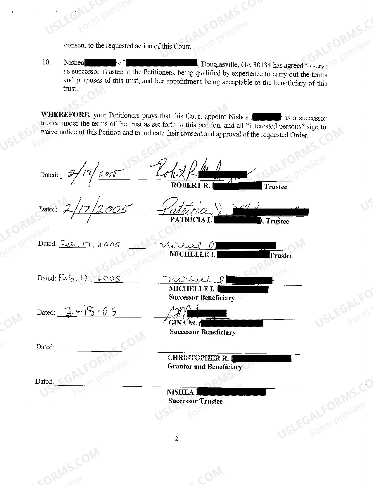 Preview A01 Petition for Appointment of Successor Trustee