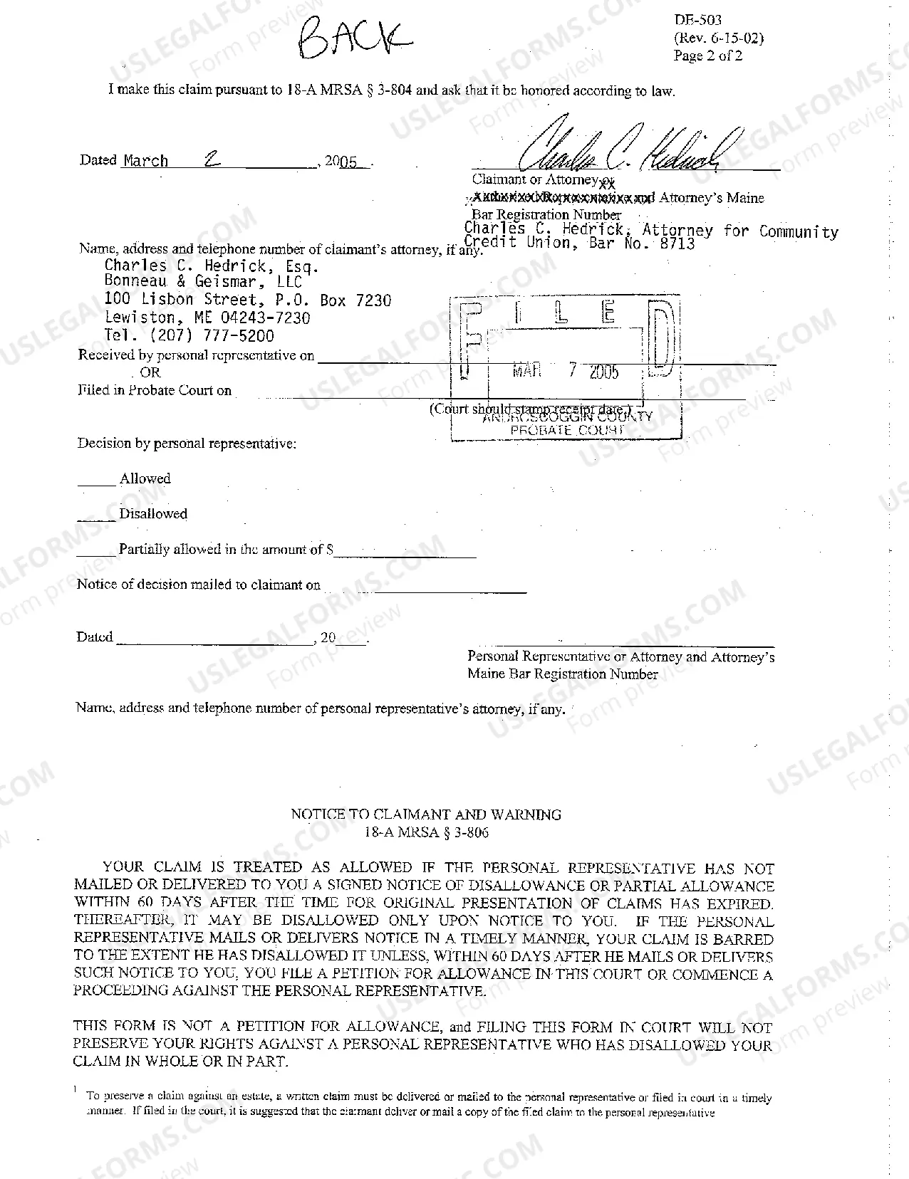 Preview A02 Claim Against Decedent's Estate