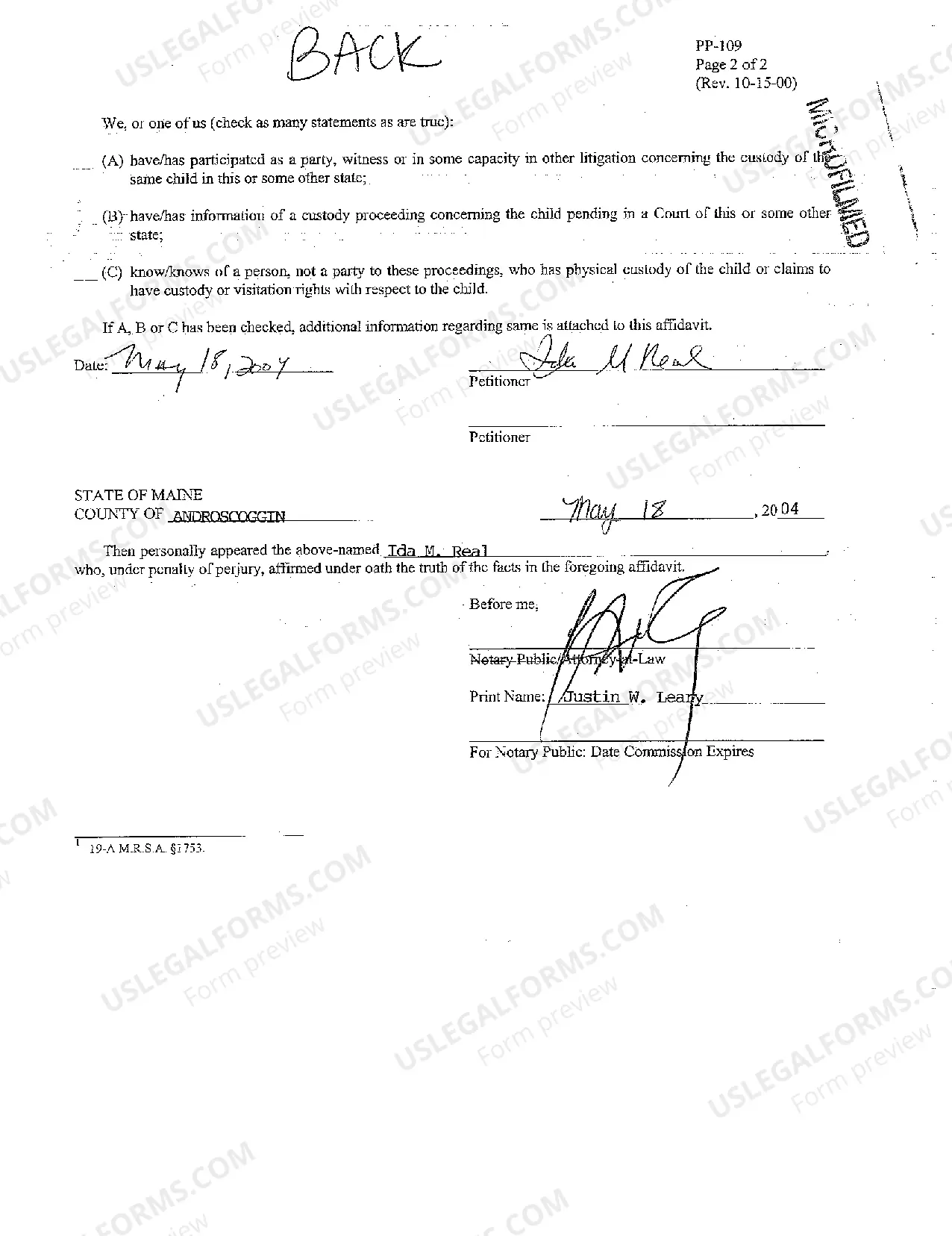 Preview A05 Child Custody Affidavit