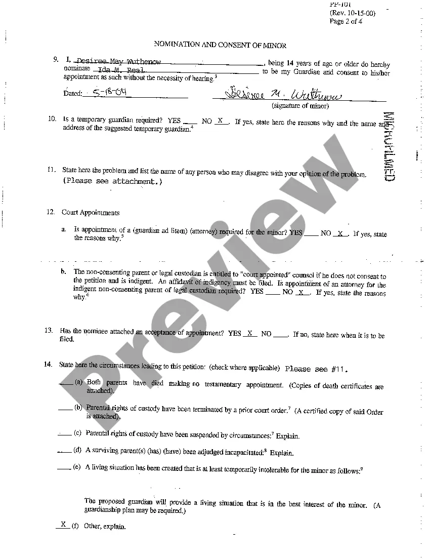 Preview A11 Petition for Appointment of Guardian of Minor