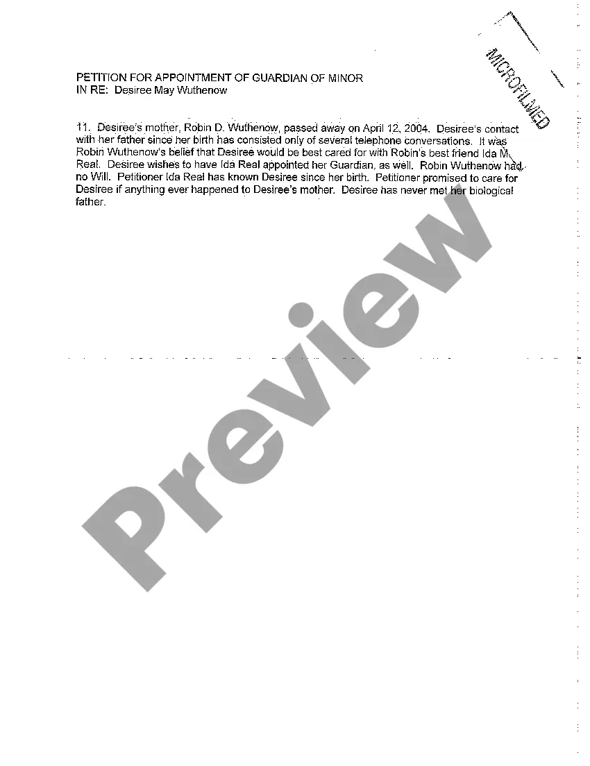 Preview A11 Petition for Appointment of Guardian of Minor