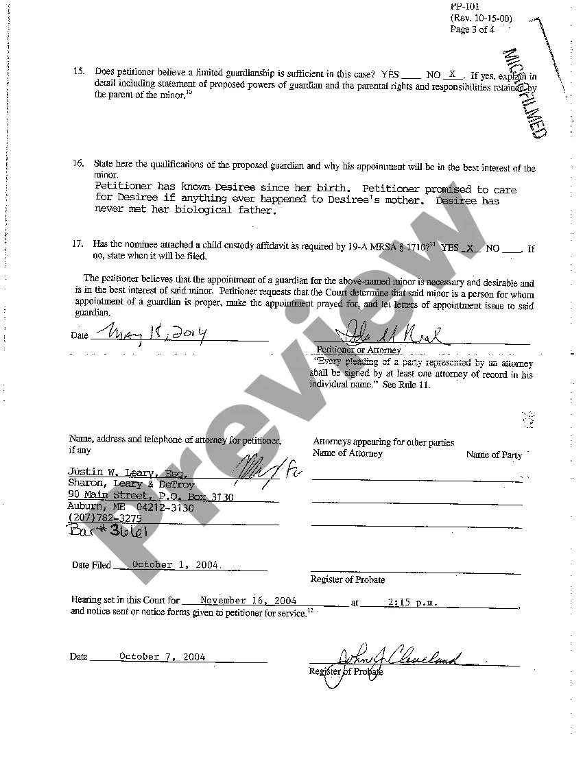 Preview A11 Petition for Appointment of Guardian of Minor