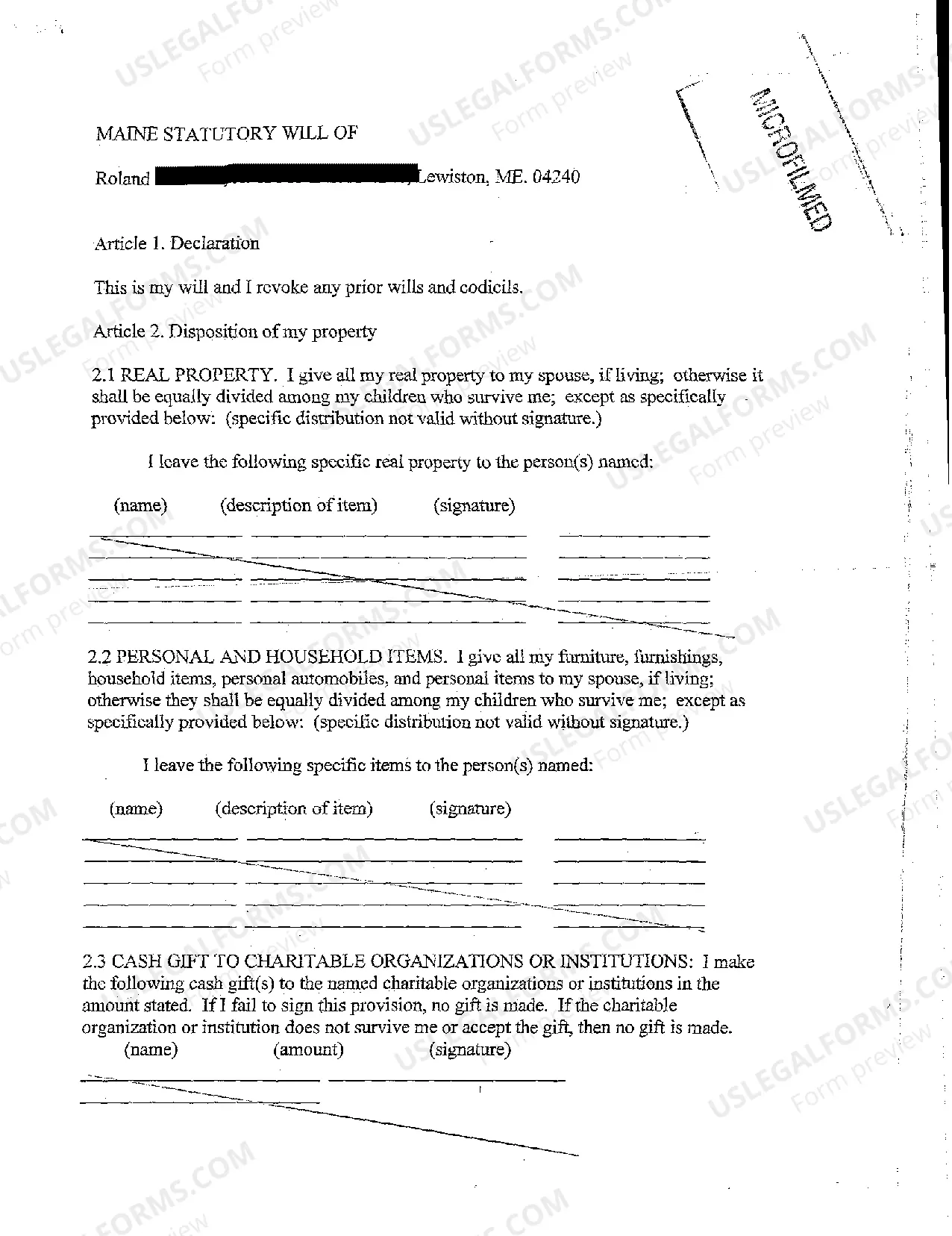 Preview A03 Maine Statutory Will