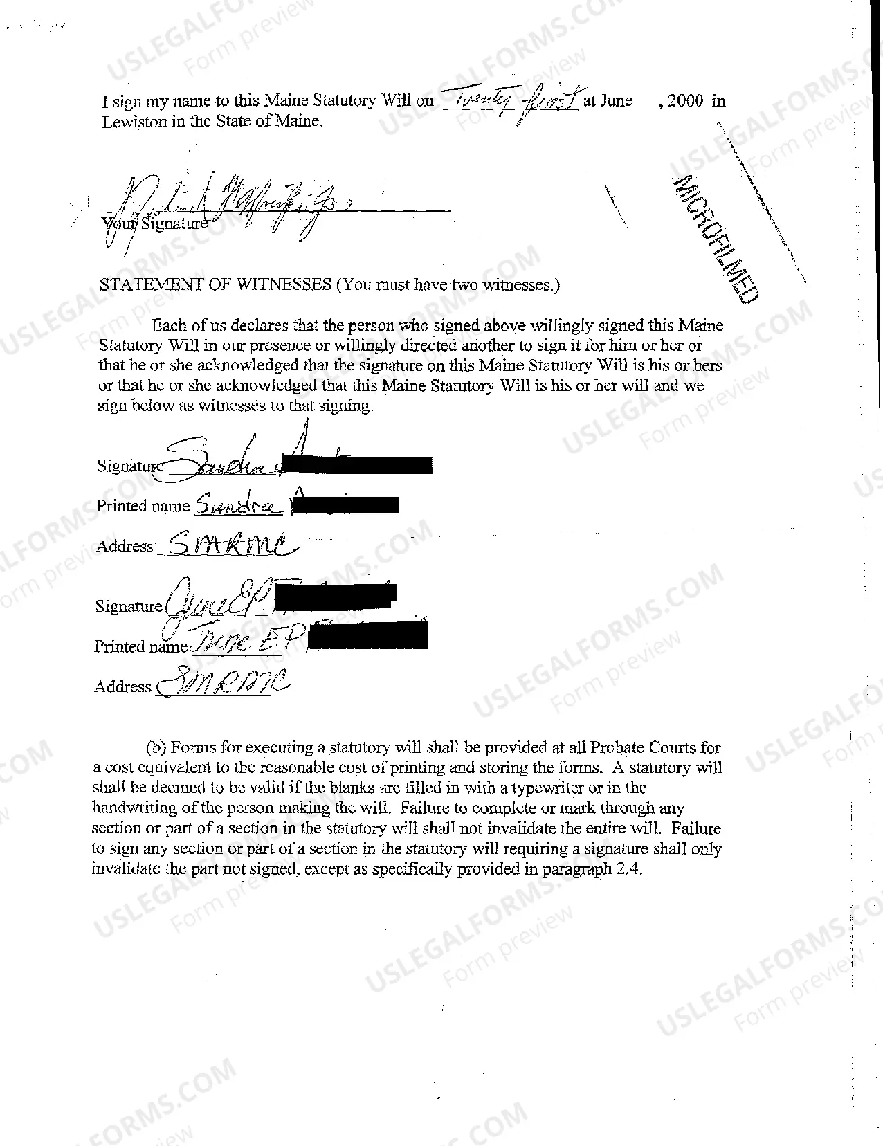 Preview A03 Maine Statutory Will