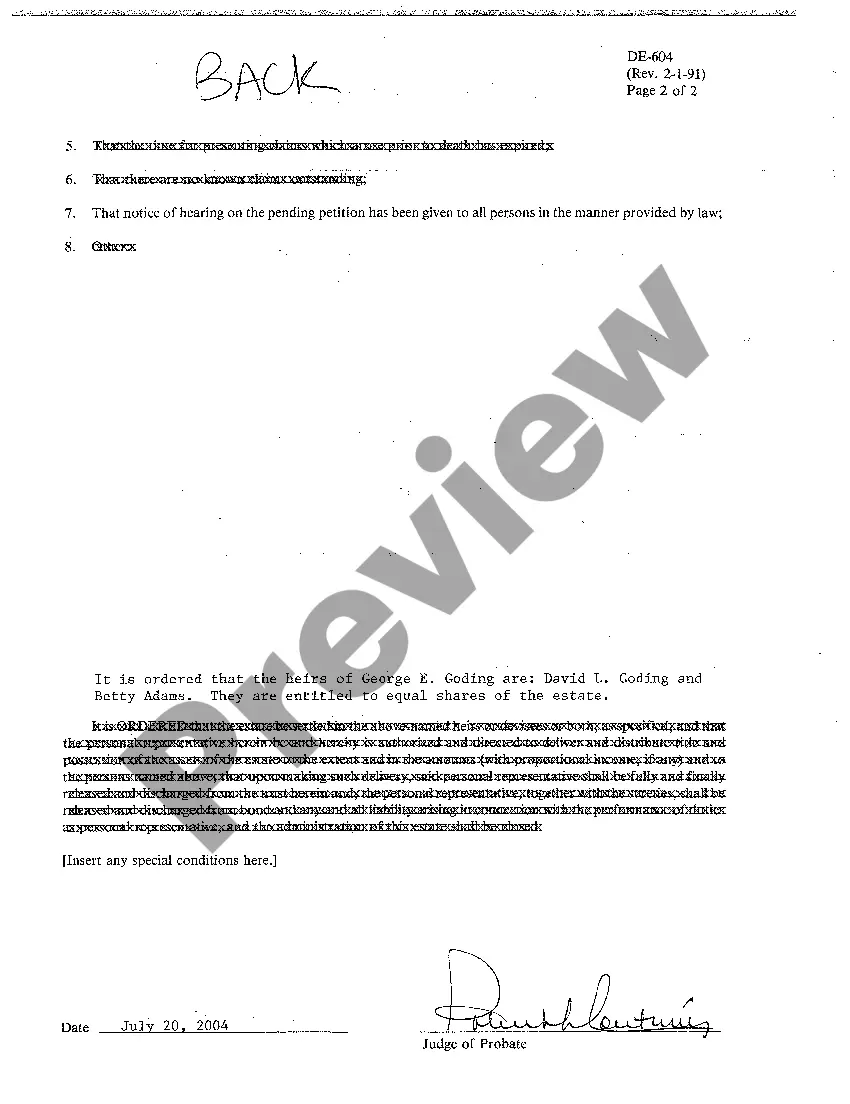 Preview A01 Order of Complete Settlement Determining Heirs