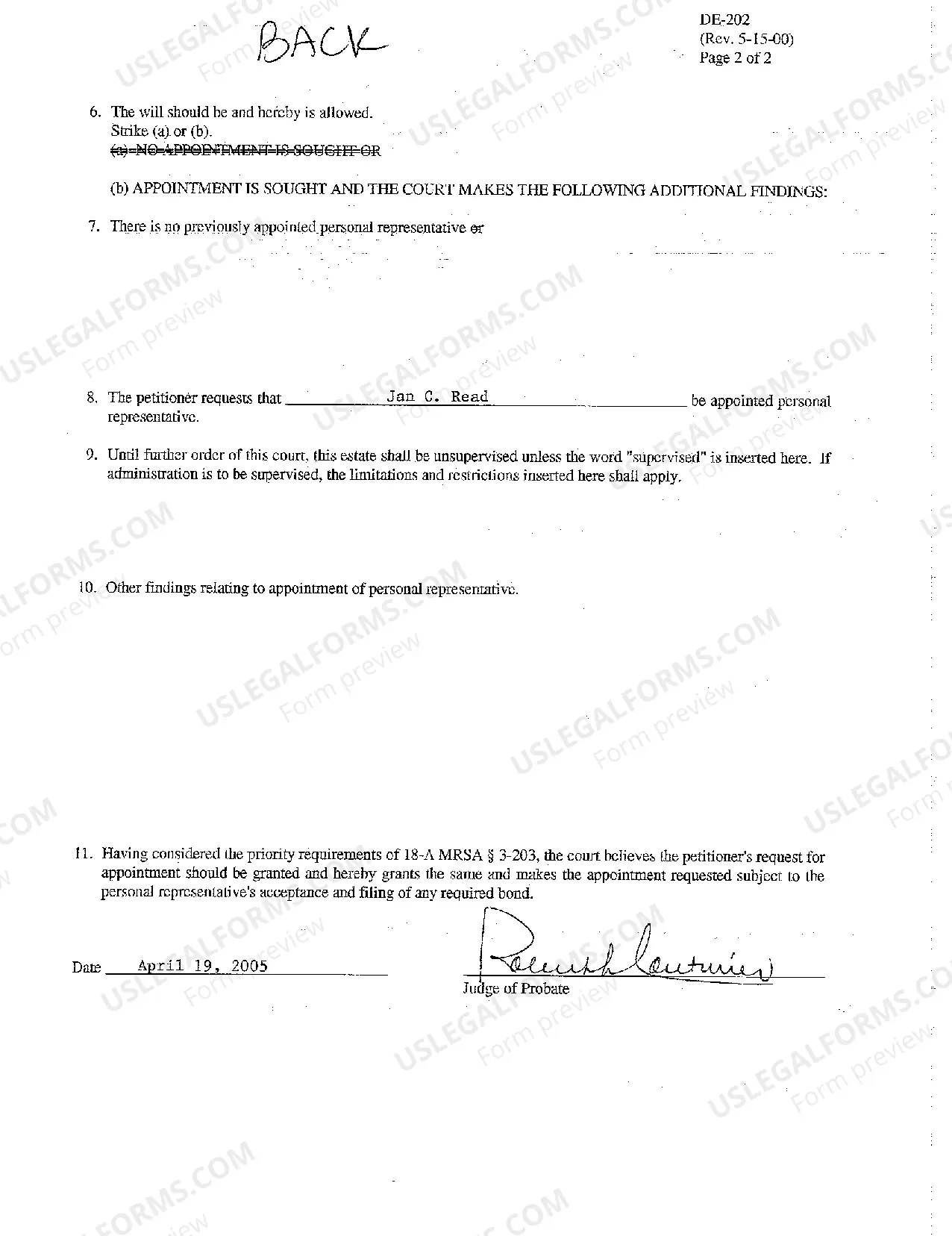 Preview A02 Order - Formal Probate Only or Formal Probate With Appointment