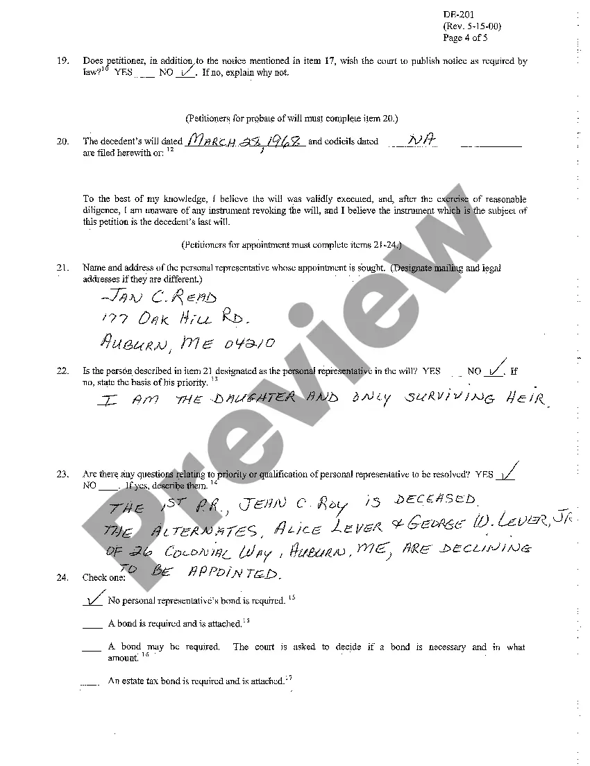 Preview A11 Petition for Formal Probate of Will and / or Appointment of Personal Representative