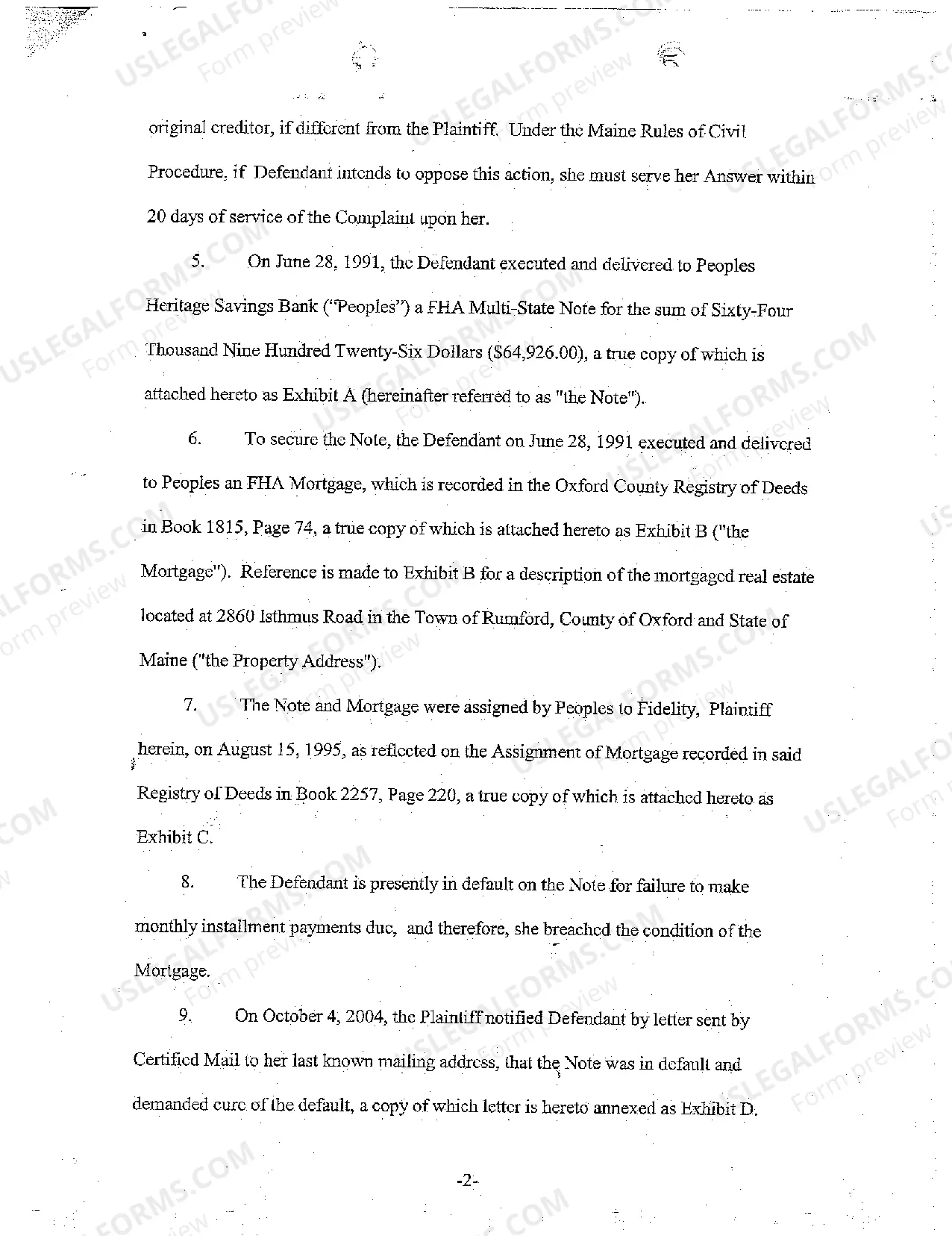 Preview A01 Complaint for Foreclosure of Mortgage Title to Real Estate is Involved