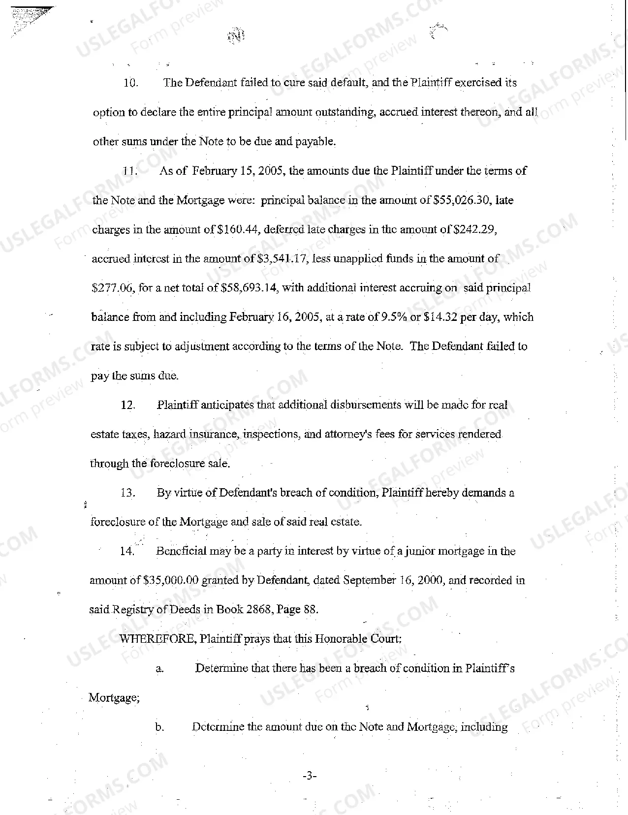 Preview A01 Complaint for Foreclosure of Mortgage Title to Real Estate is Involved