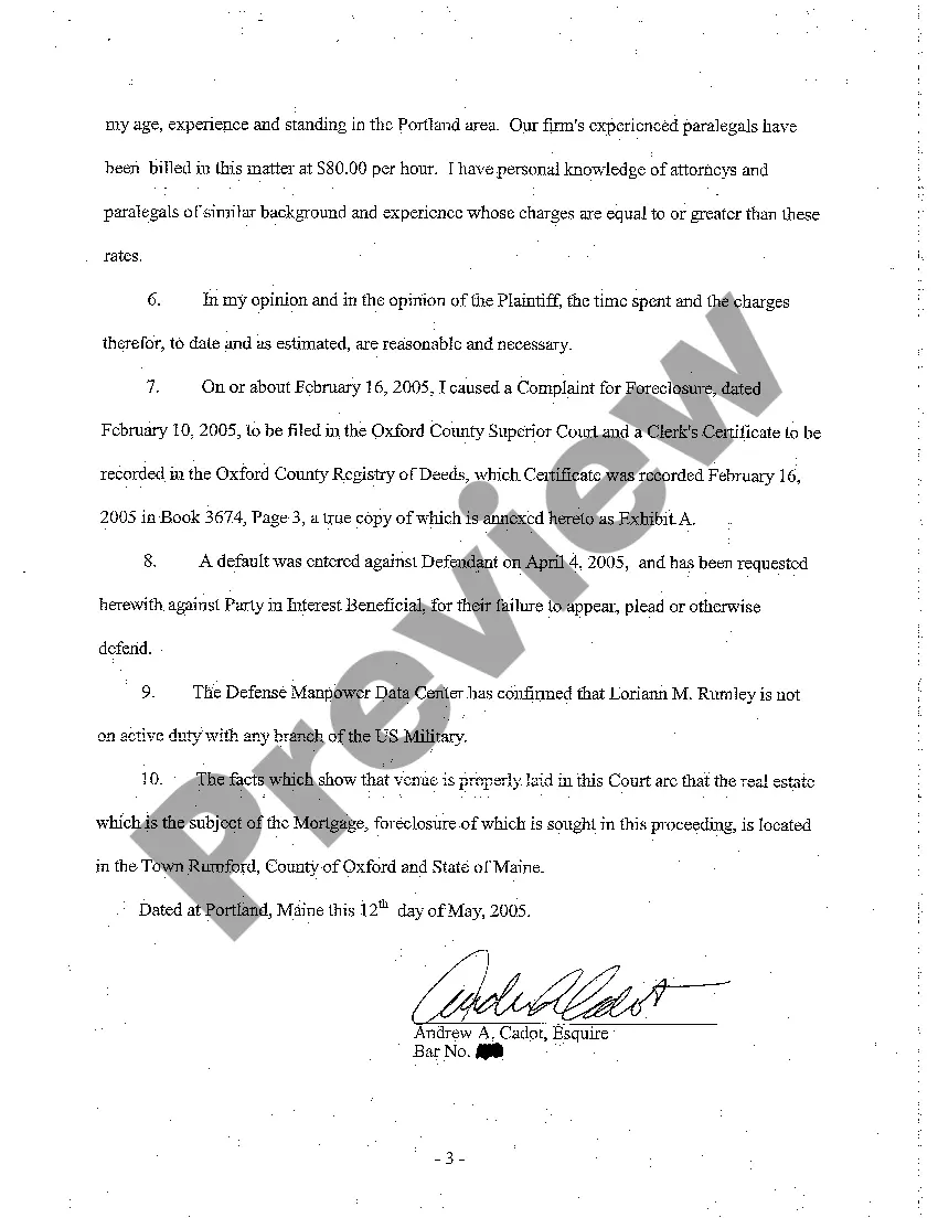 Preview A05 Application to Clerk for Entry of Default Against Party in Interest