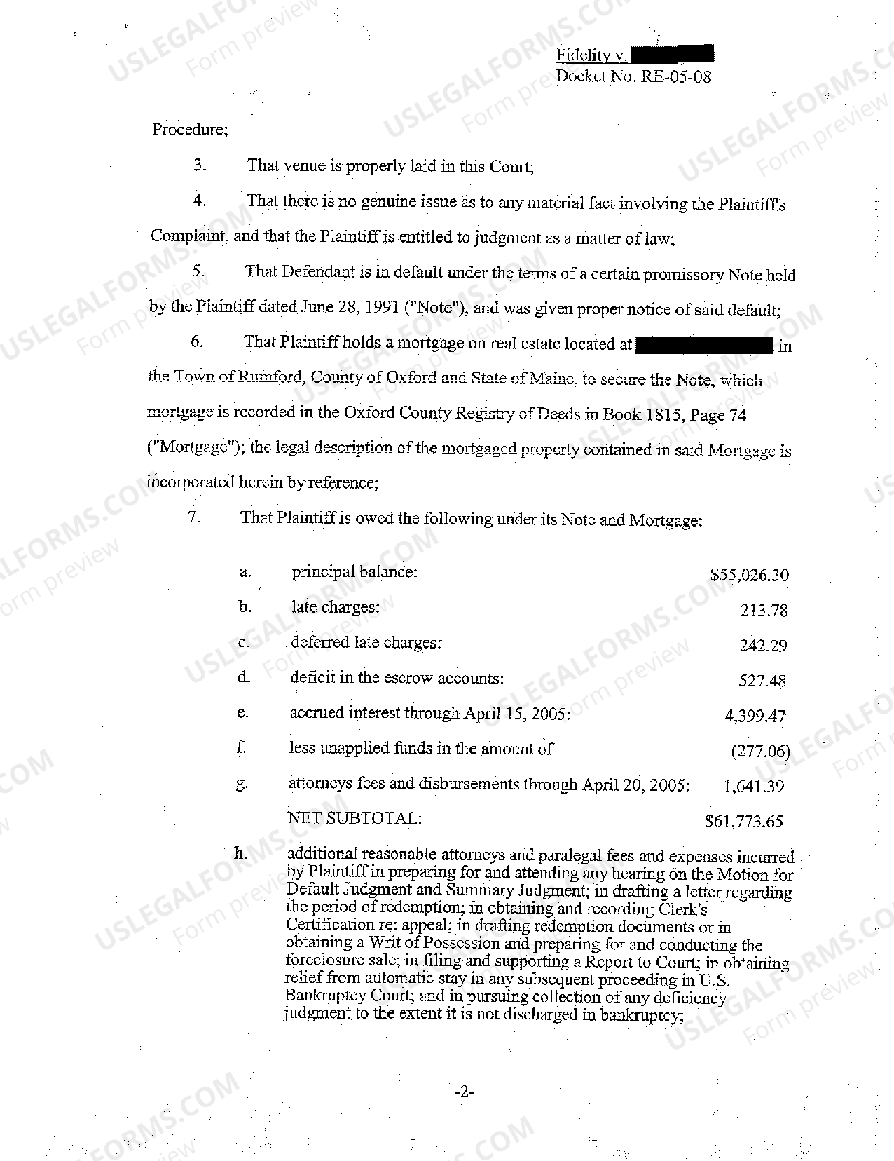 Maine Order and Judgment of Foreclosure and Sale and Entry of Final