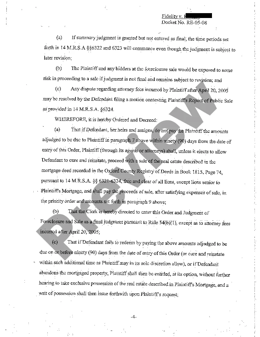 Preview A08 Order and Judgment of Foreclosure and Sale and Entry of Final Judgment