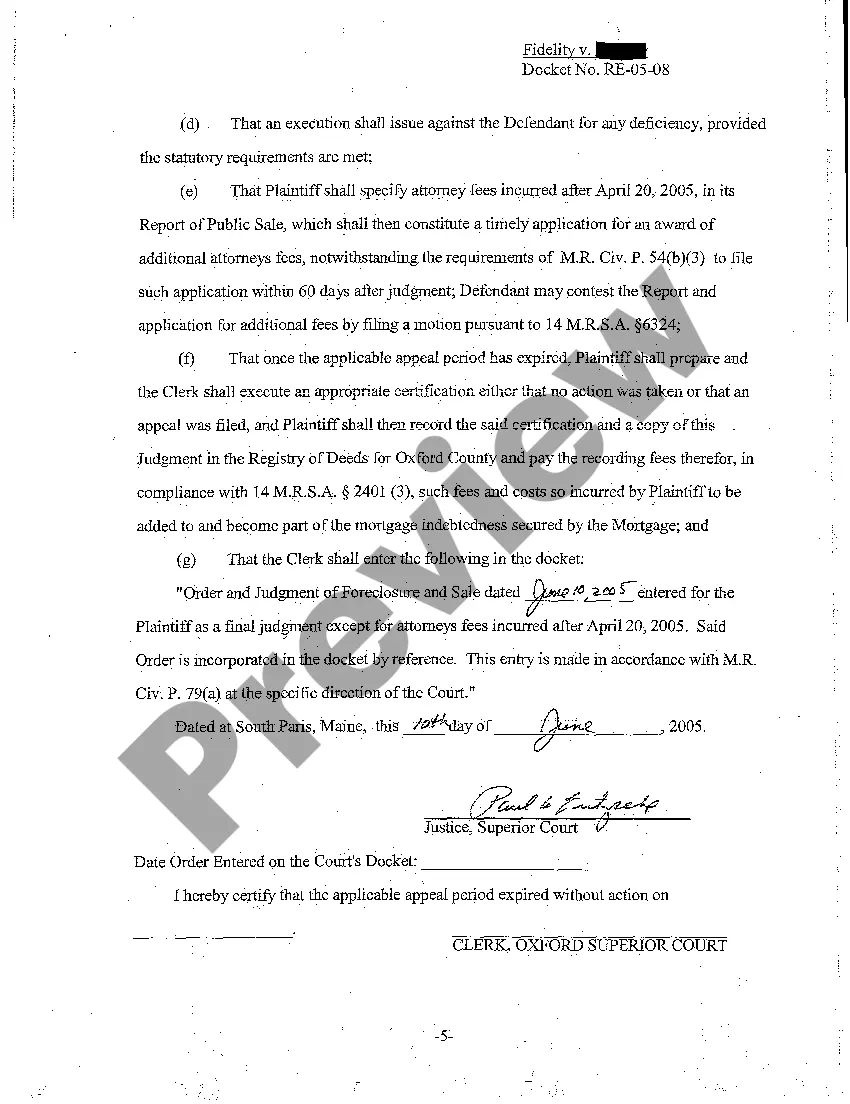 Preview A08 Order and Judgment of Foreclosure and Sale and Entry of Final Judgment
