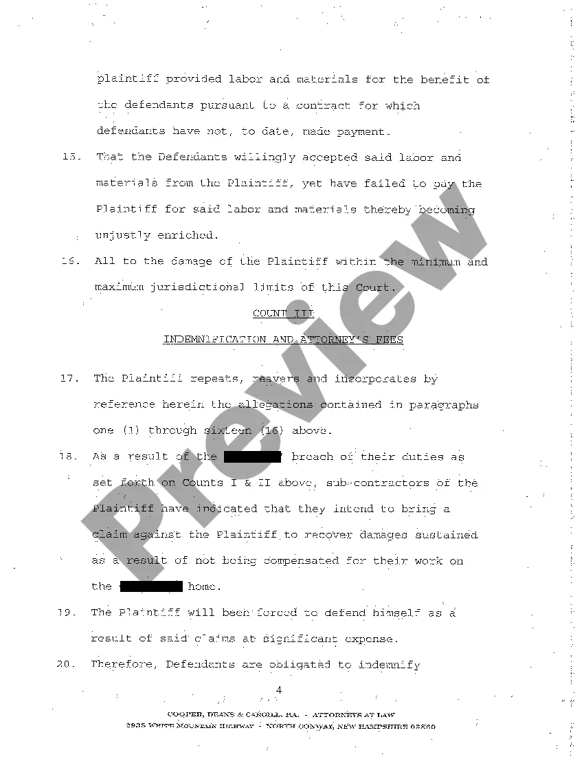 Preview A01 Complaint for Breach of Construction Contract on Addition to Home